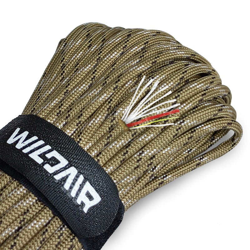 WILDAIR Survival Paracord Parachute Fire Cord Survival Ropes 4-in-1 5/32" Diameter U.S. Military Type III with Integrated Fishing Line, Fire-Starter Tinder (Desert Camo) - Image 1